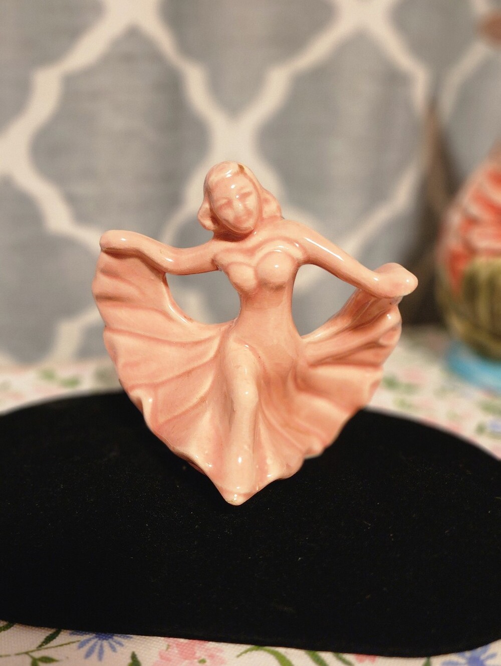 Vintage Pink Ceramic Dancer Figurine - Decorative Women Dancing